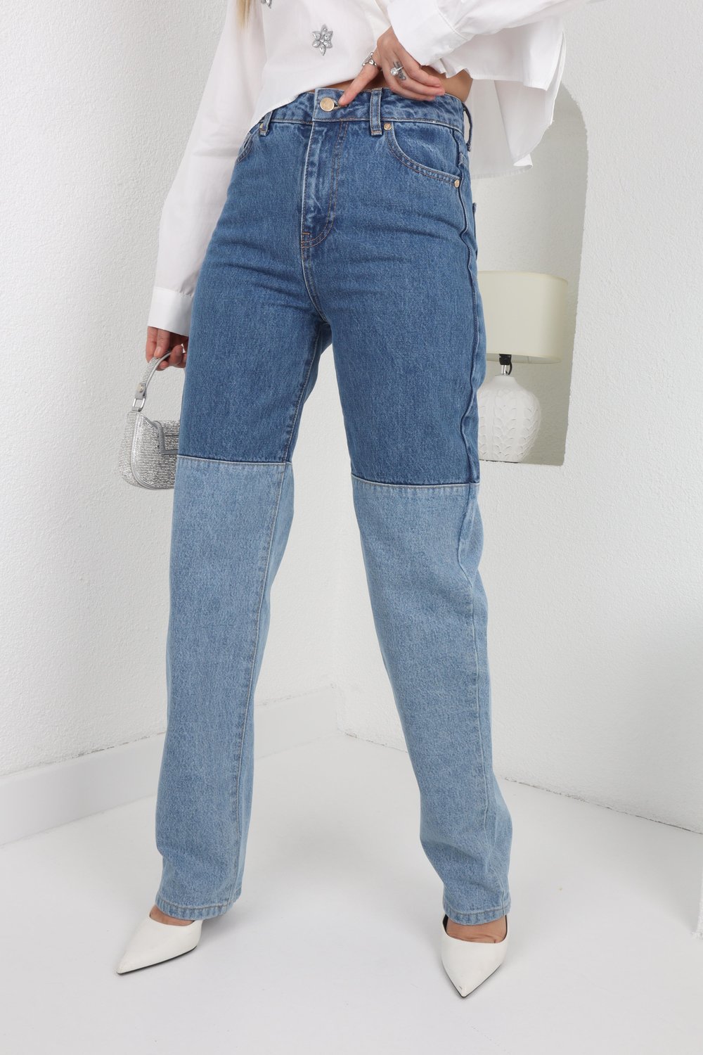 İki Renkli Denim Pantolon