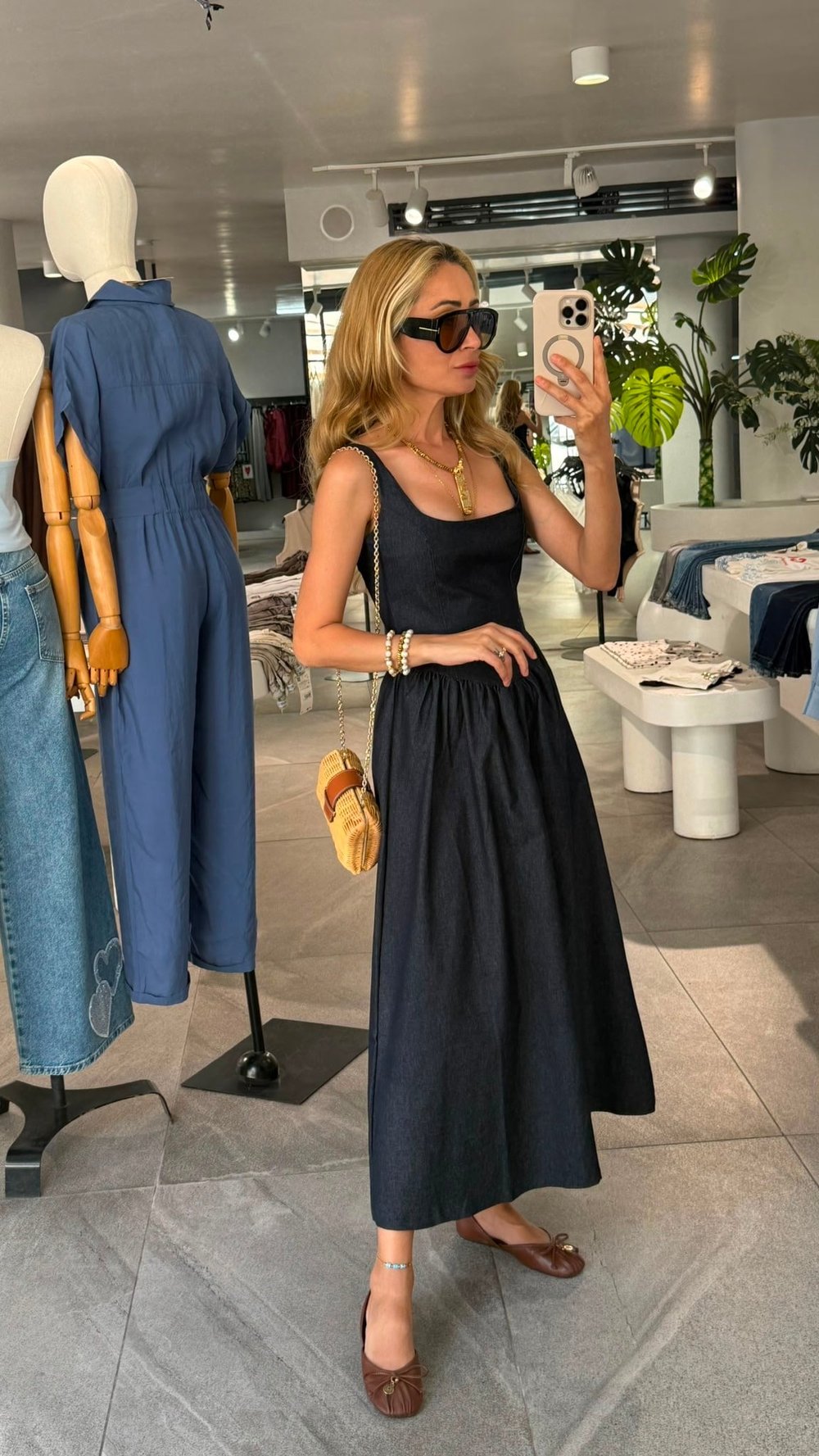 İp Askılı Likralı Denim Elbise