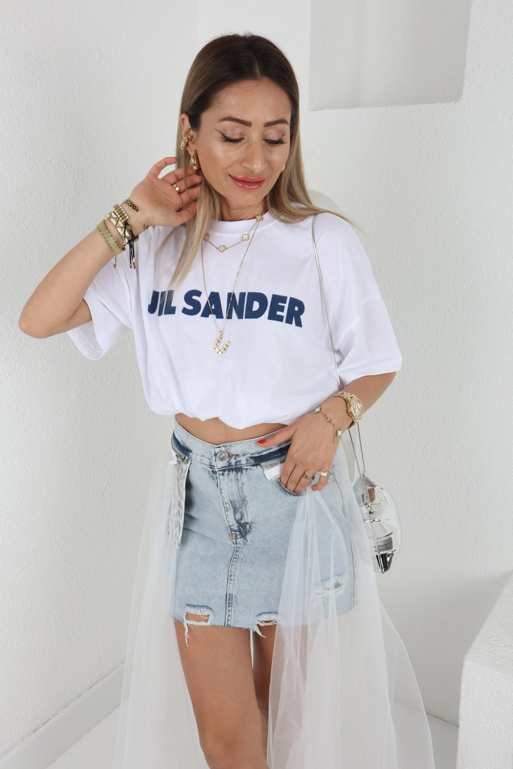 Jil Sander Baskılı BEyaz Tshirt