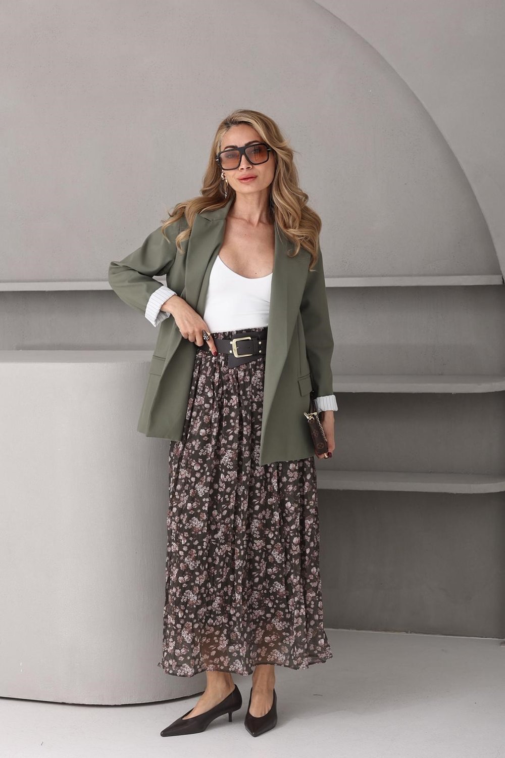 Kolu Katlı Haki Blazer Ceket