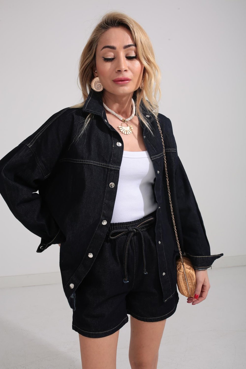 Lacivert Şortlu Denim Takım