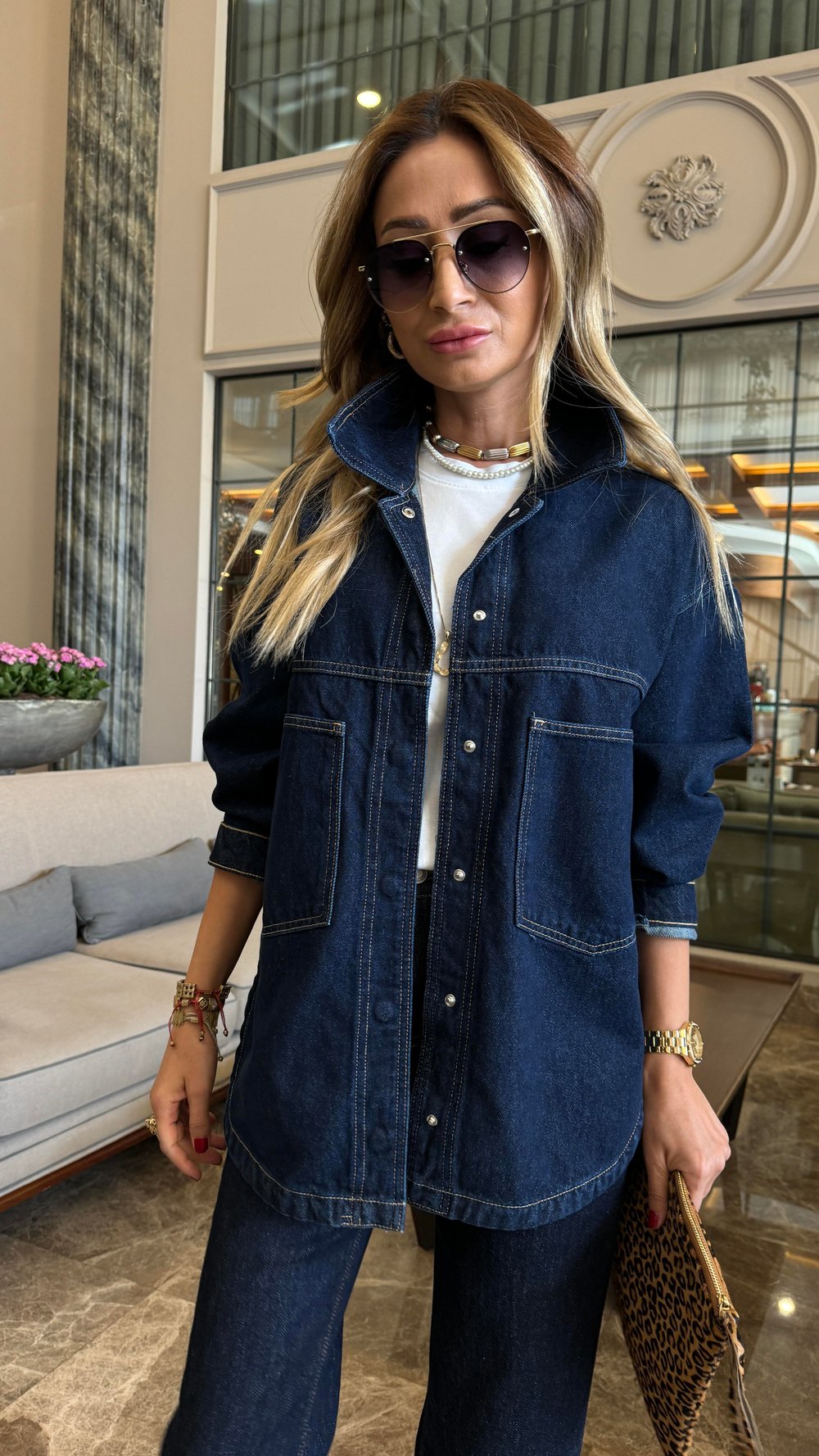 Lacivert Yırtmaçlı Çıtçıtlı Denim Ceket (1940-1)