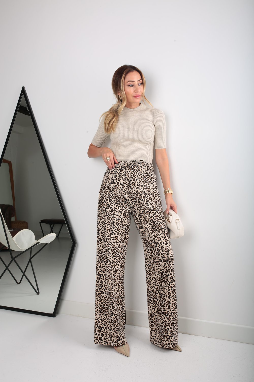Leopar Desen İnce Kanvas Pantolon