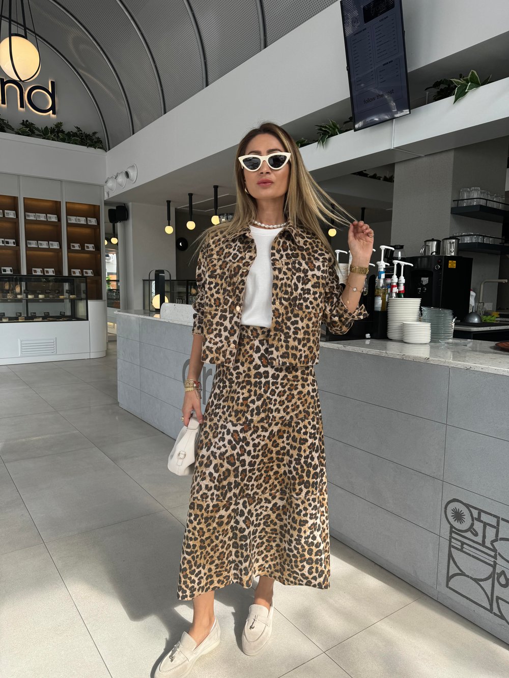 Leopar Desen Parçalı Nubuk Etek