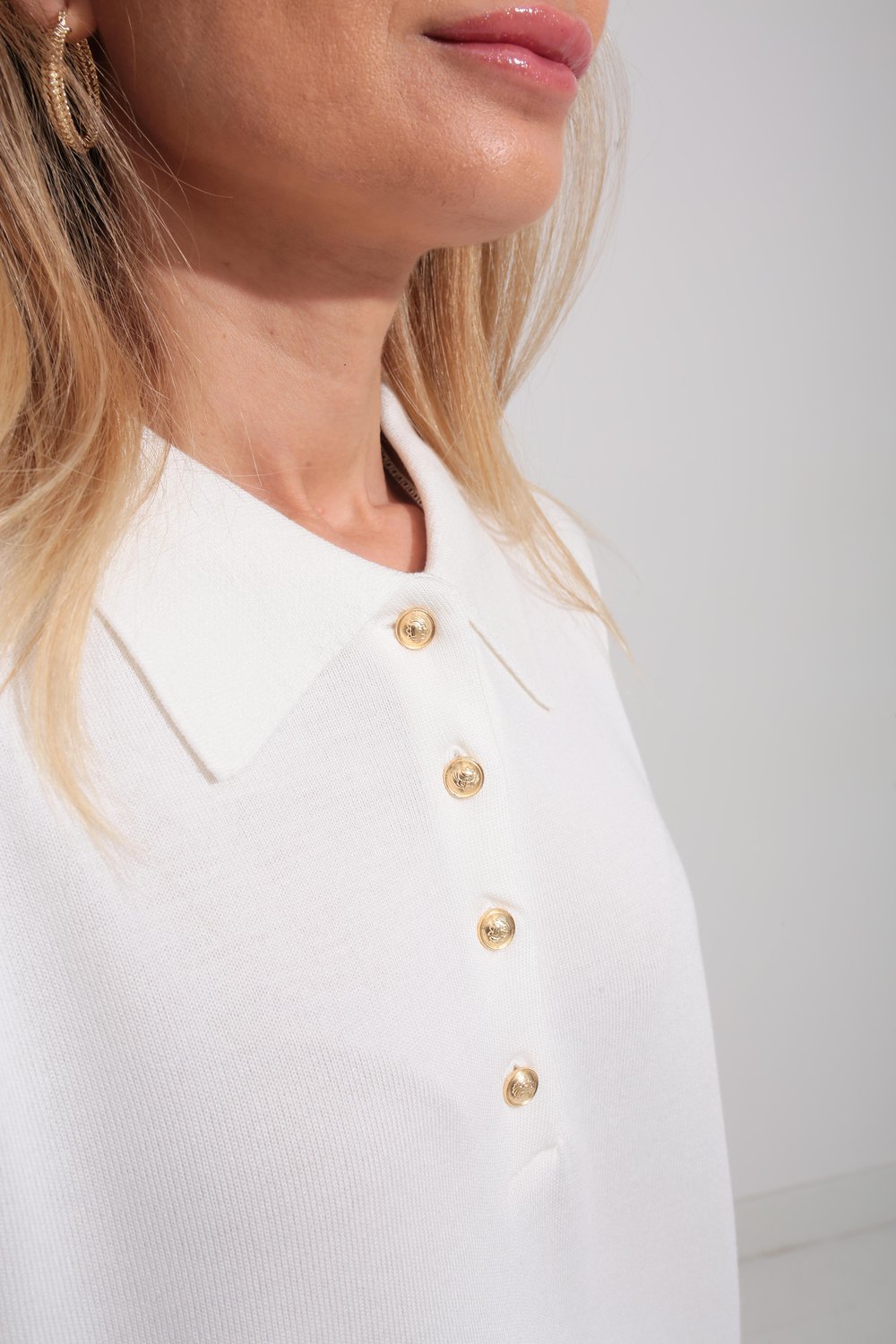Polo Yaka Gold Düğmeli Oversize Triko Kazak