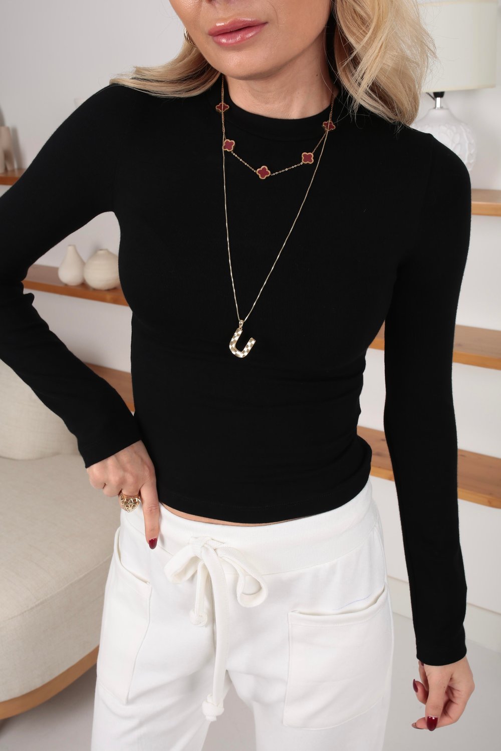 Sıfır Yaka Siyah Crop Tshirt