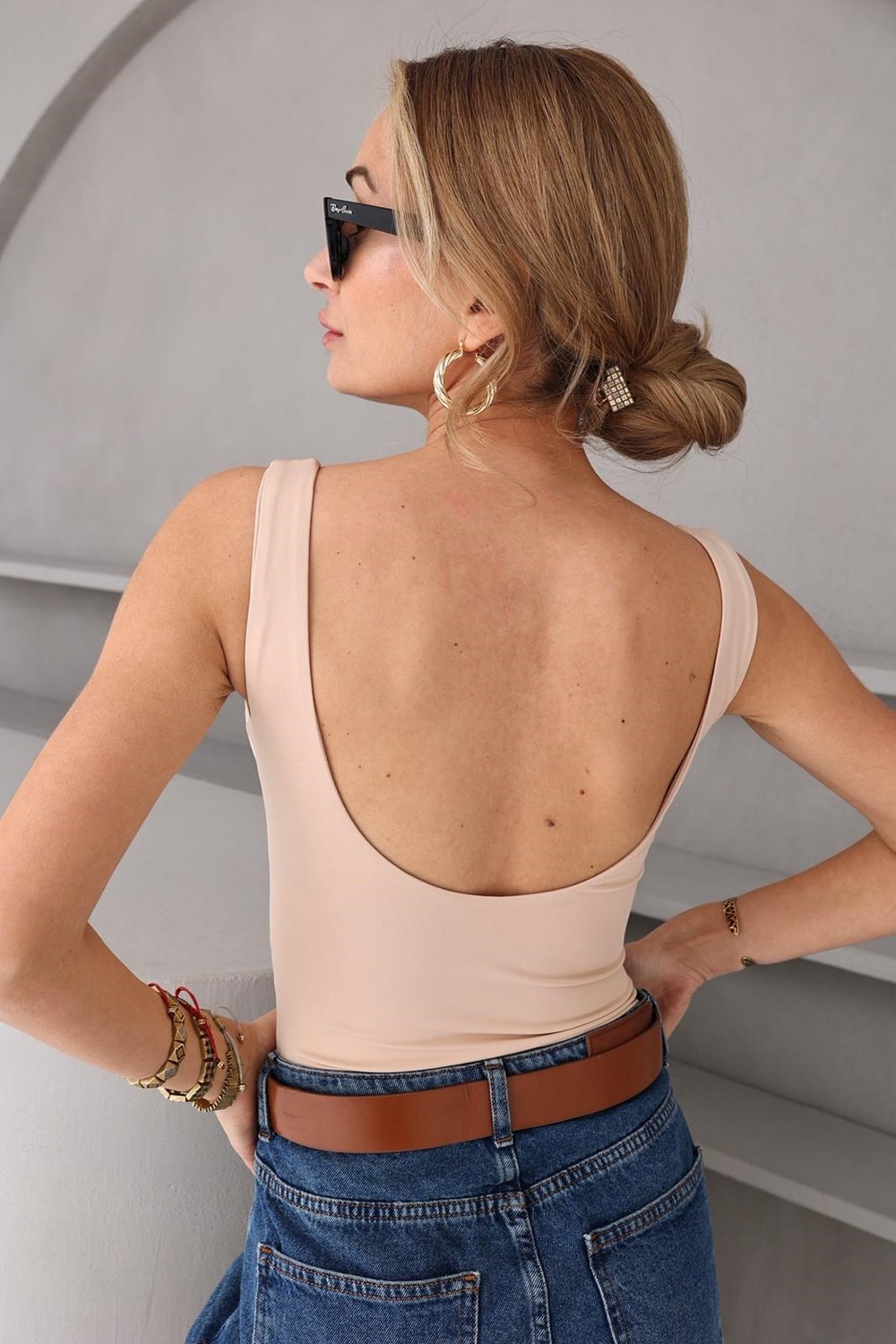 Sırtı Açık Krem Buzzy Bodysuit