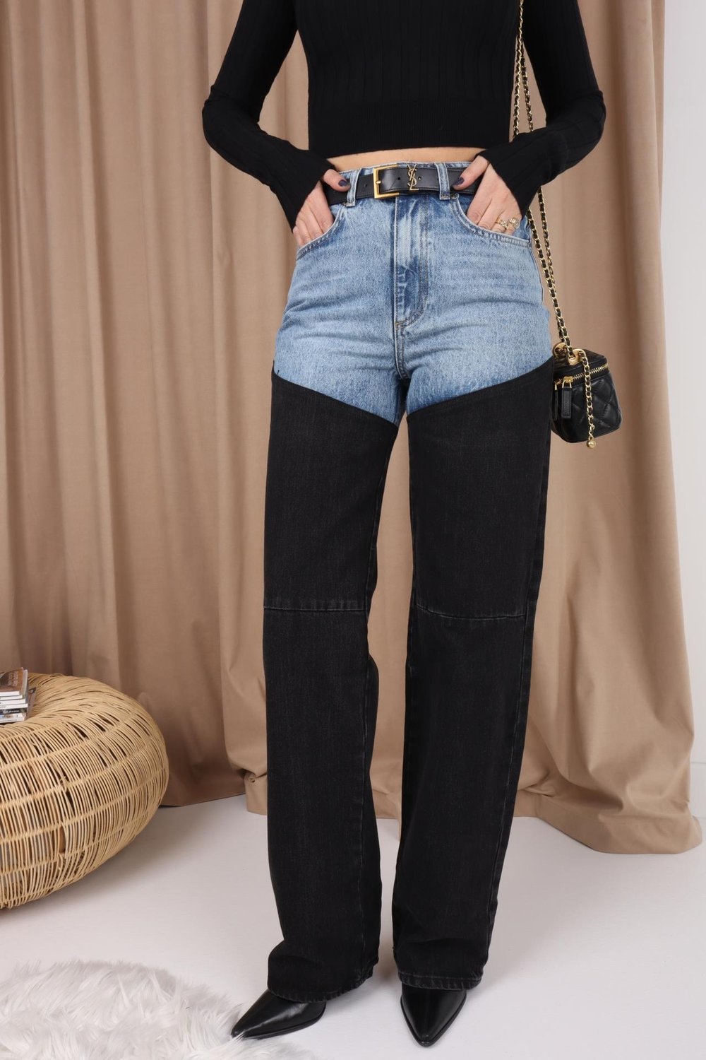 Siyah Garnili Straight Fit Jean