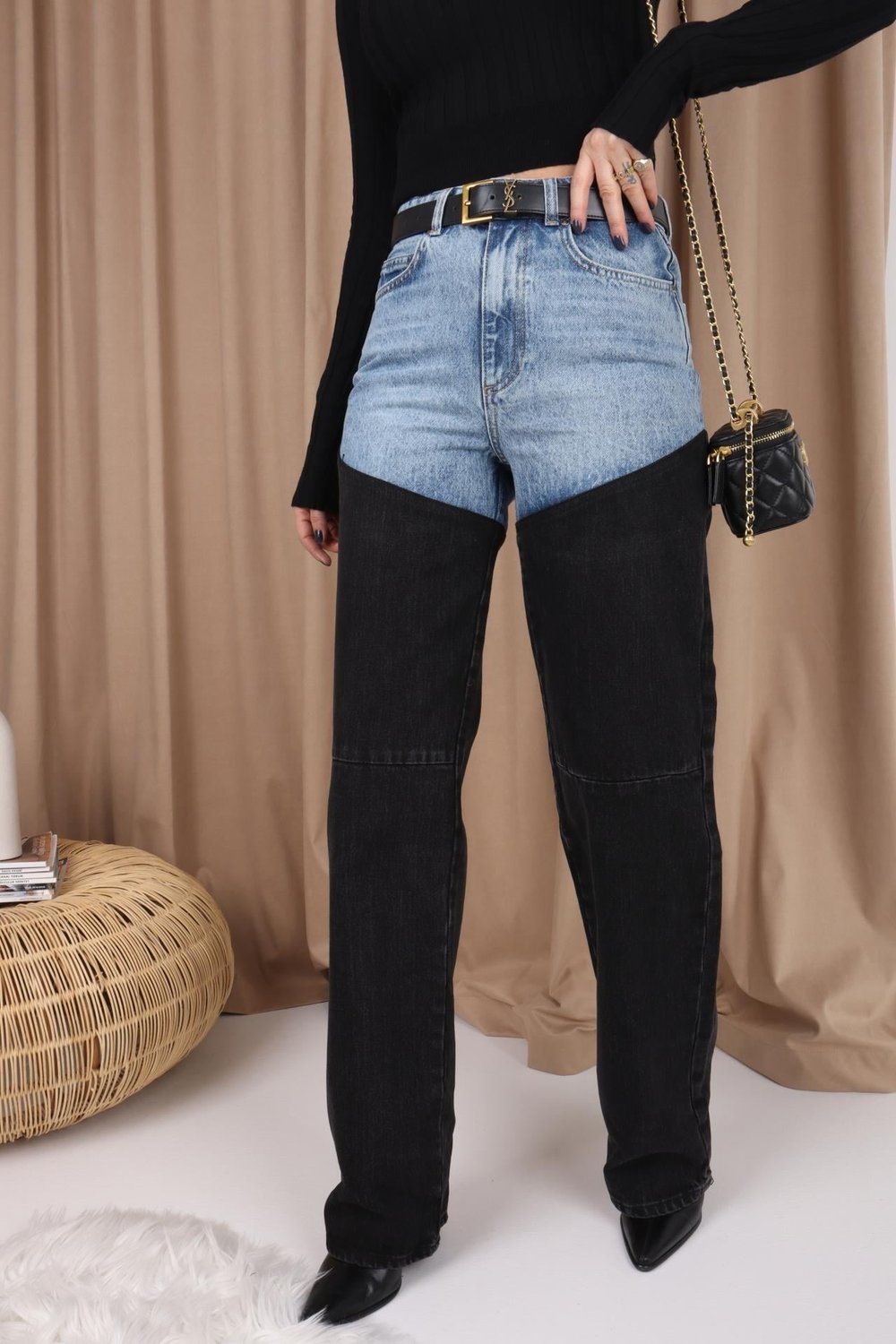 Siyah Garnili Straight Fit Jean