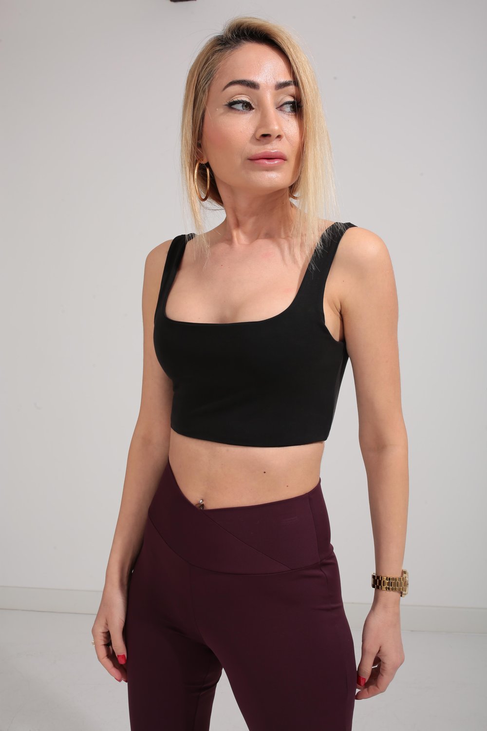 Siyah Kalın Askı Crop