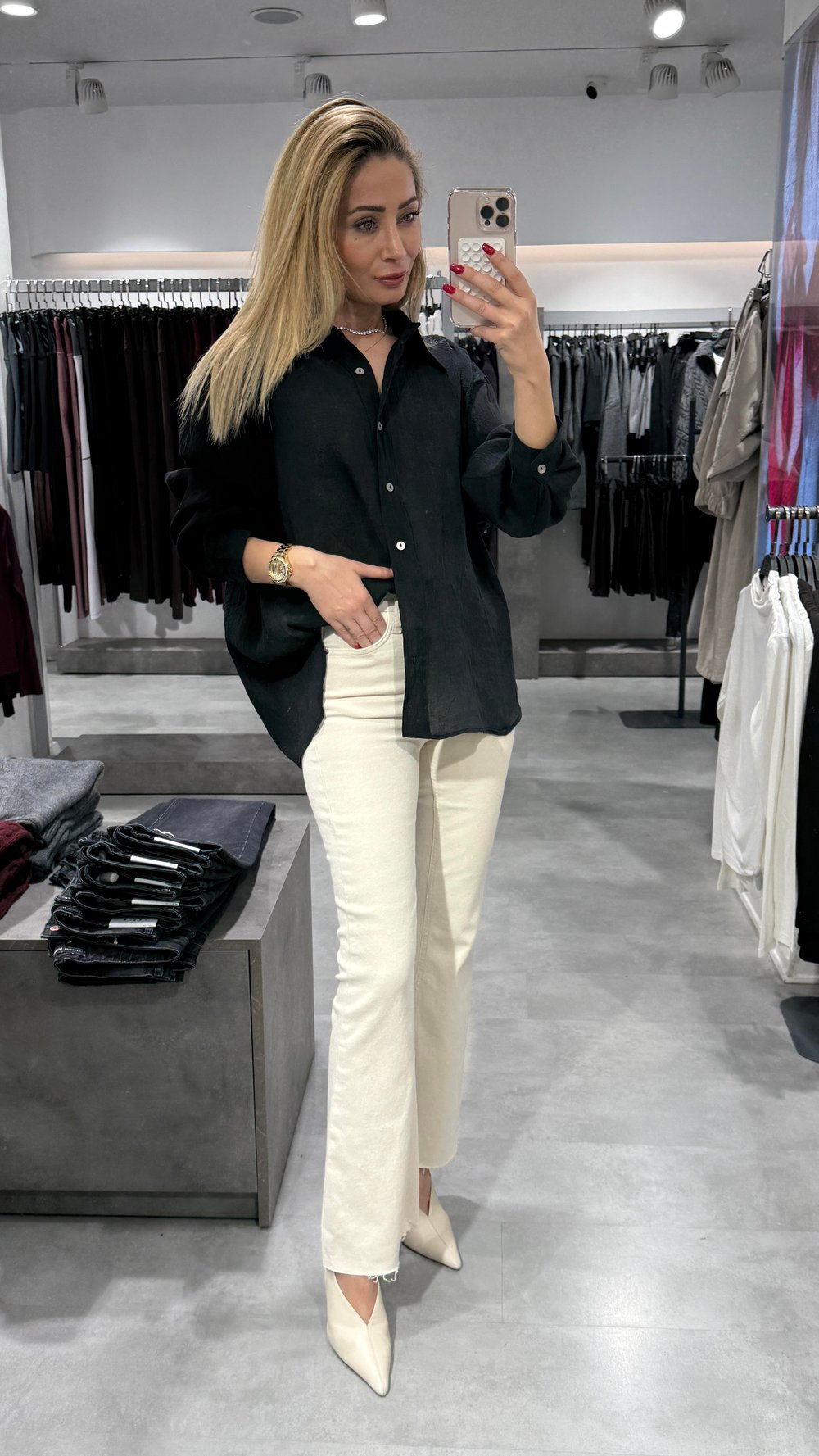 Siyah Kırışık Oversize Gömlek