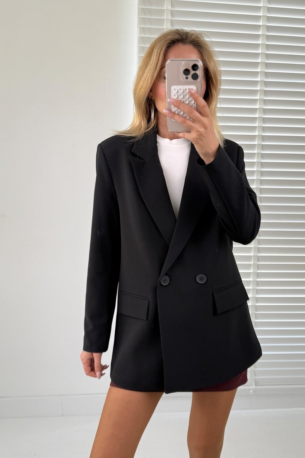 Siyah Kruvaze Kapak Cepli Blazer Ceket