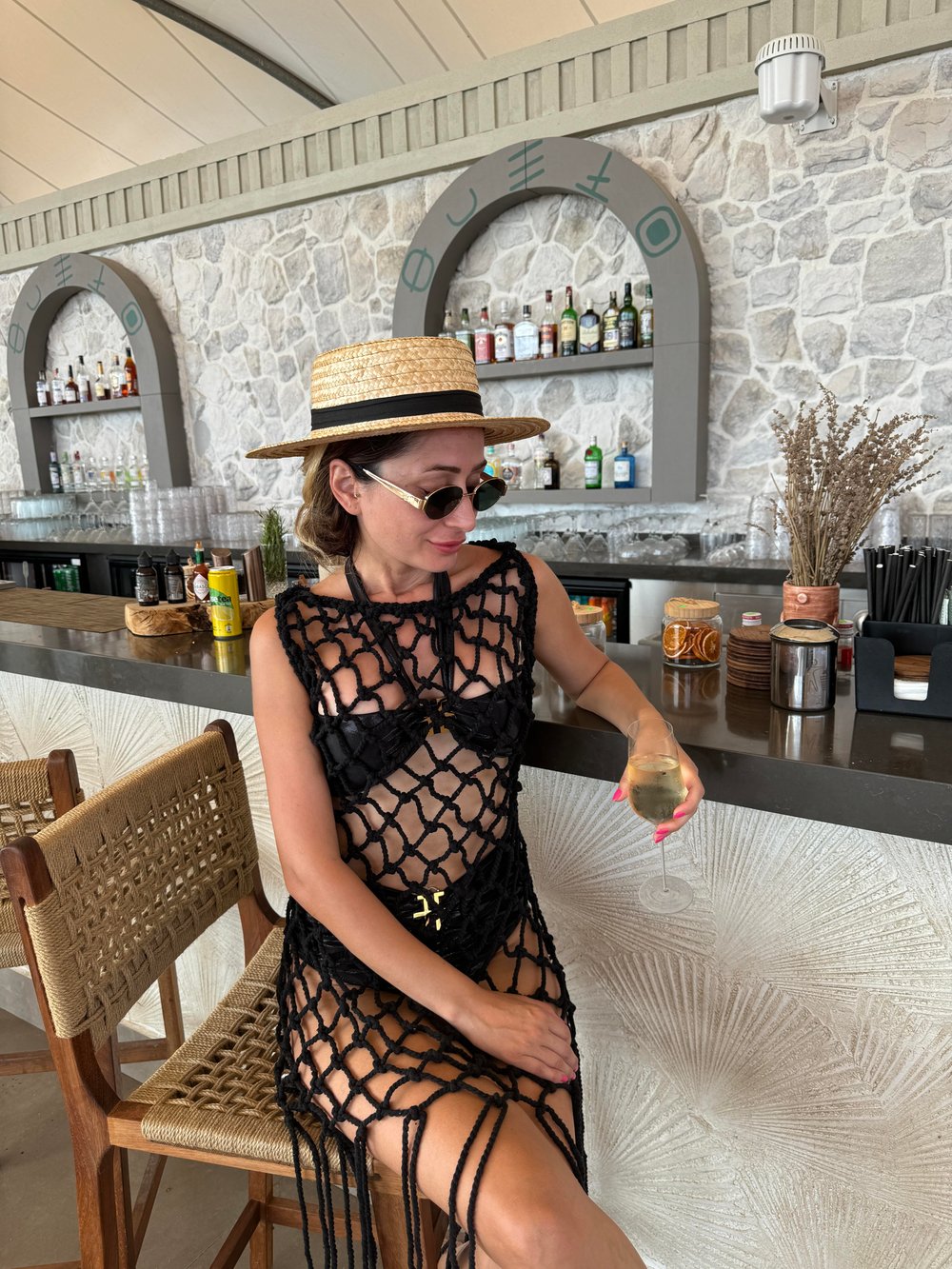 Siyah Makrome Örgü Plaj Elbisesi