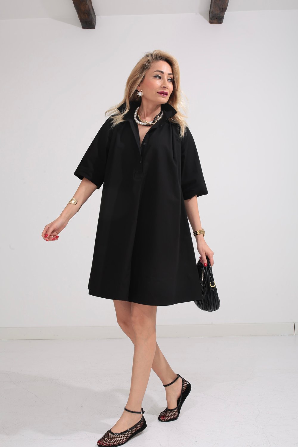 Siyah Oversize Gömlek Elbise