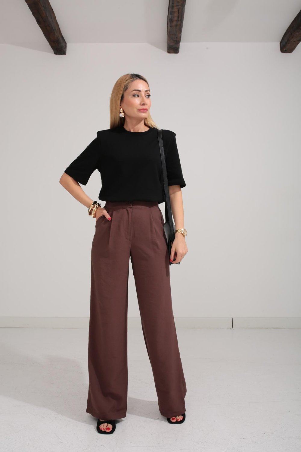 Siyah Vatkalı Basic Tshirt