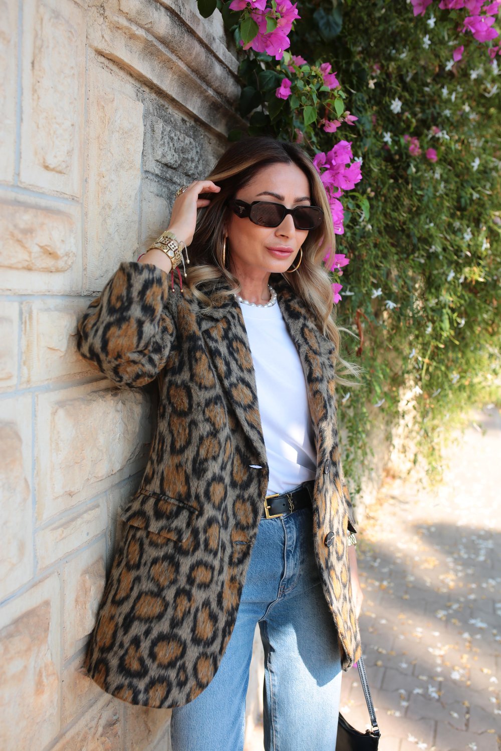 Tüylü Leopar Desen Blazer Ceket