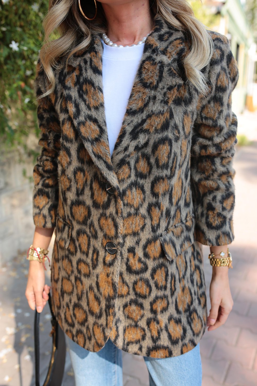 Tüylü Leopar Desen Blazer Ceket