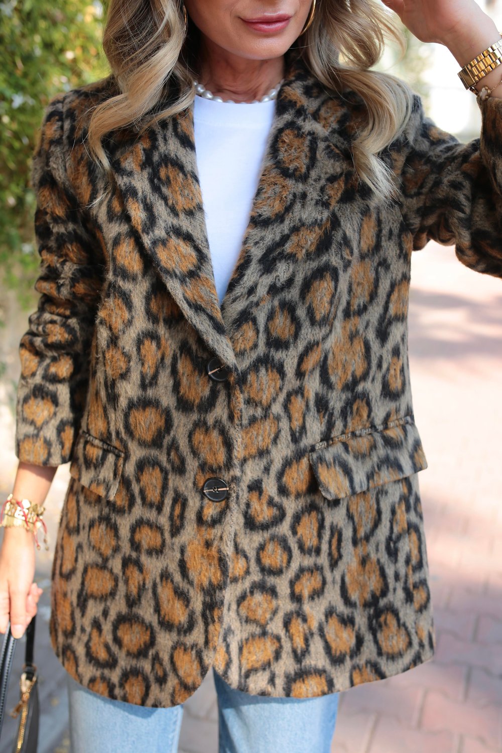Tüylü Leopar Desen Blazer Ceket