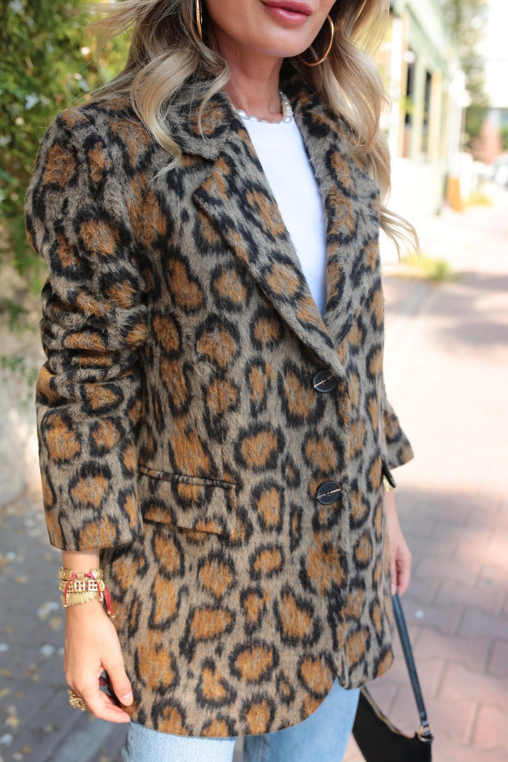 Tüylü Leopar Desen Blazer Ceket