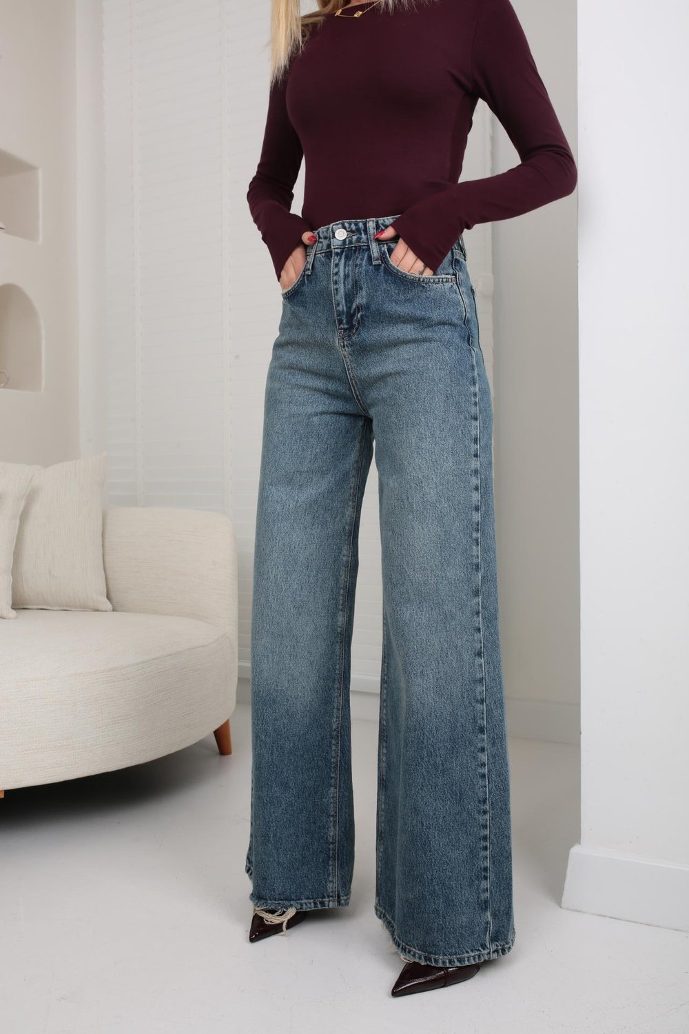 Yıkamalı Wide Leg Jean (1950-1)