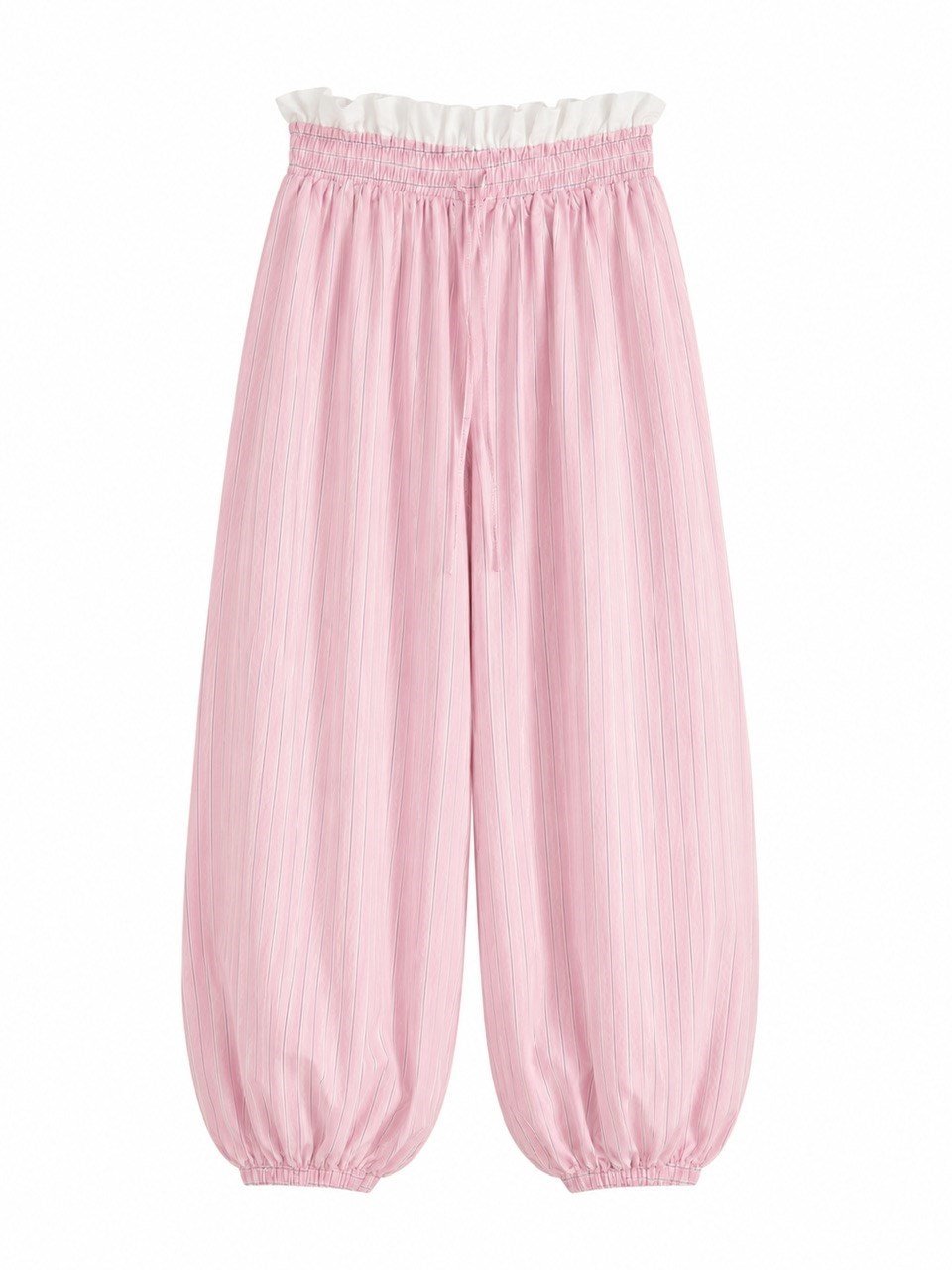 BEL DETAY ÇİZGİLİ PEMBE ŞALVAR PANTOLON