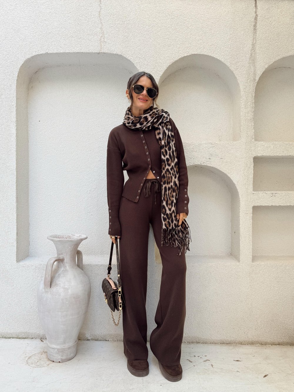 Nişantaşı Butik ÇITÇIT DETAY 2Lİ ÇELİK TRİKO TAKIM KAHVERENGİ