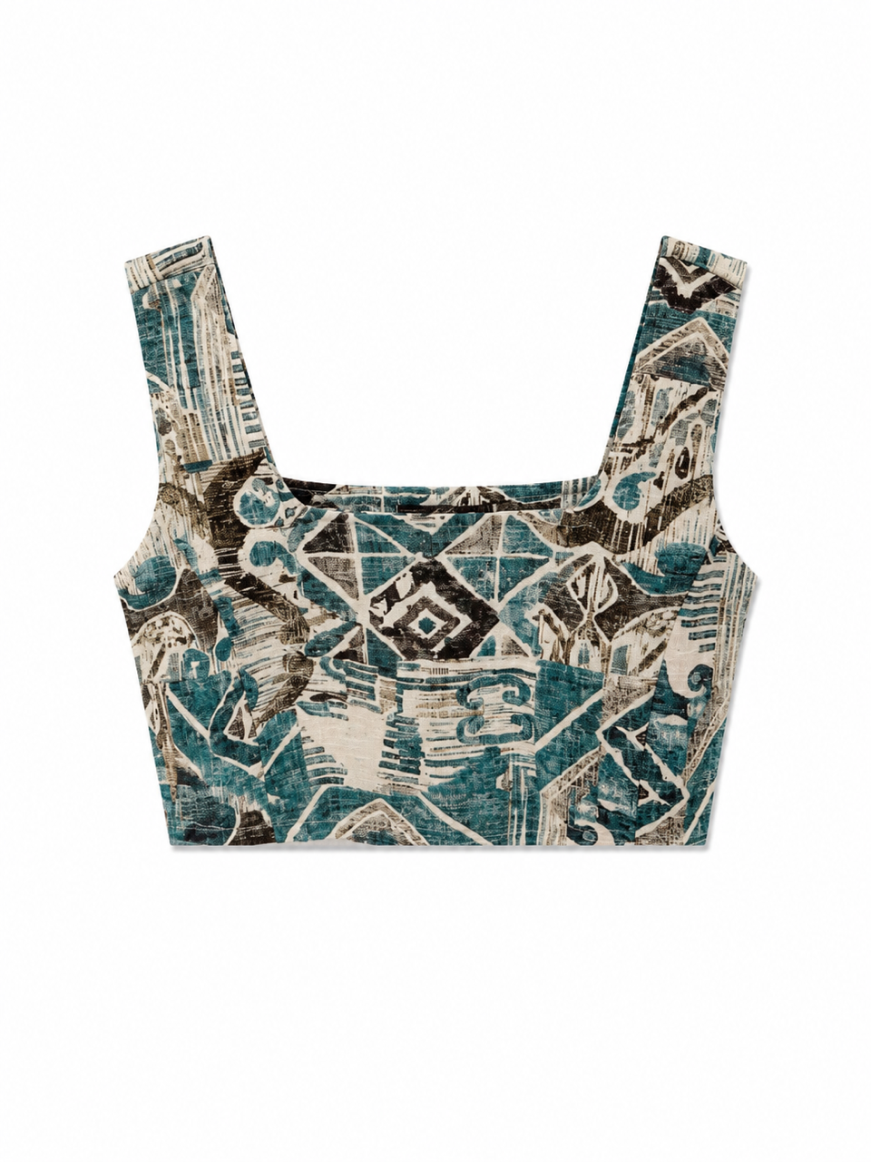 Nişantaşı Butik MAVİ DESEN KARE YAKA CROP BLUZ