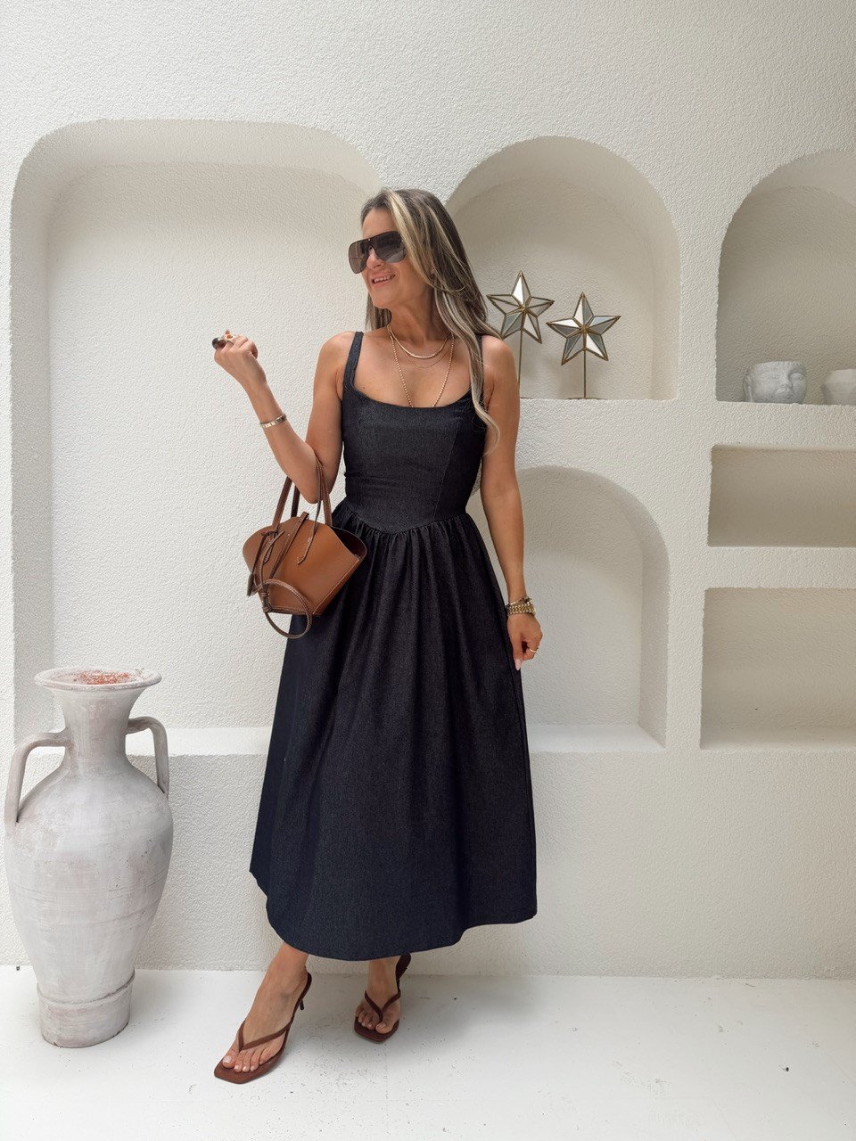 Nişantaşı Butik U YAKA BEL DETAY KONTRAST LİKRALI ELBİSE