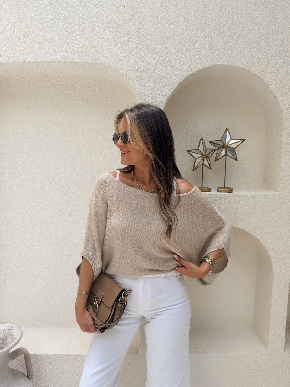 Nişantaşı Butik YAKA DETAY ATLETLİ MERSERİZE BLUZ VİZON