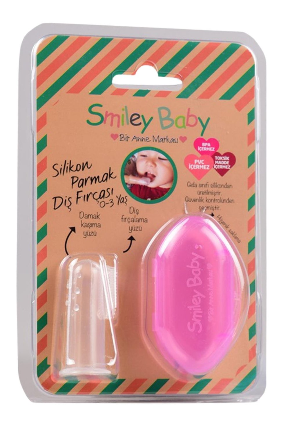 Bio Smile Smiley Baby Pembe Silikon Parmak Fırça 