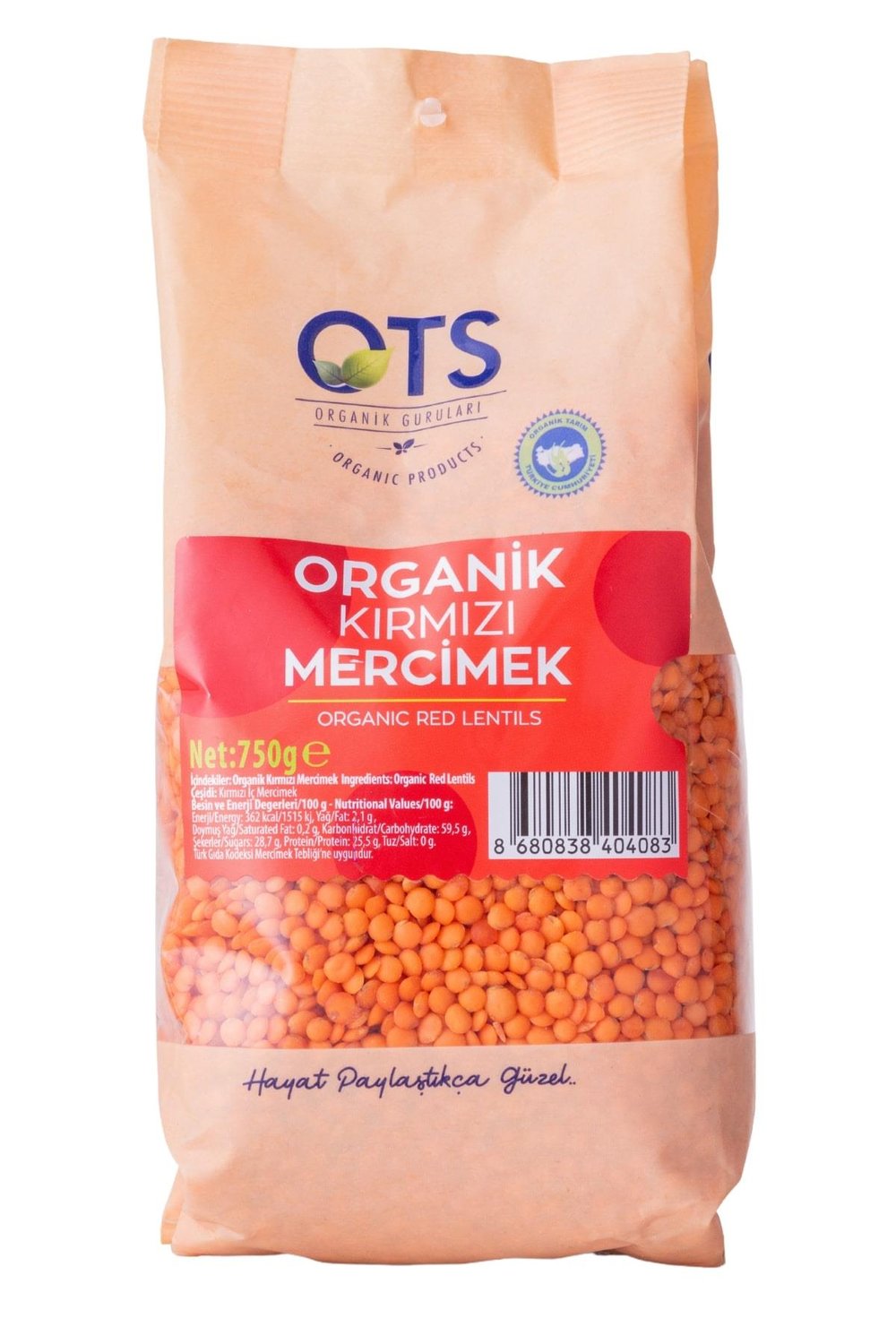 Organik Kırmızı Mercimek 750 G