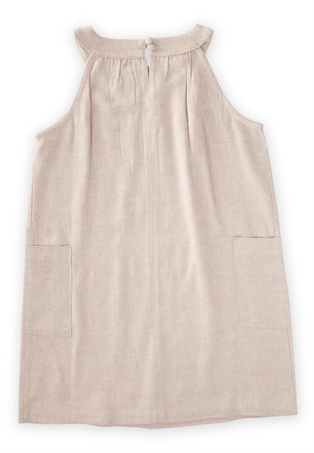 Bilezik Yaka Keten Yanı Cepli Elbise 2-7 Yaş Naturel
