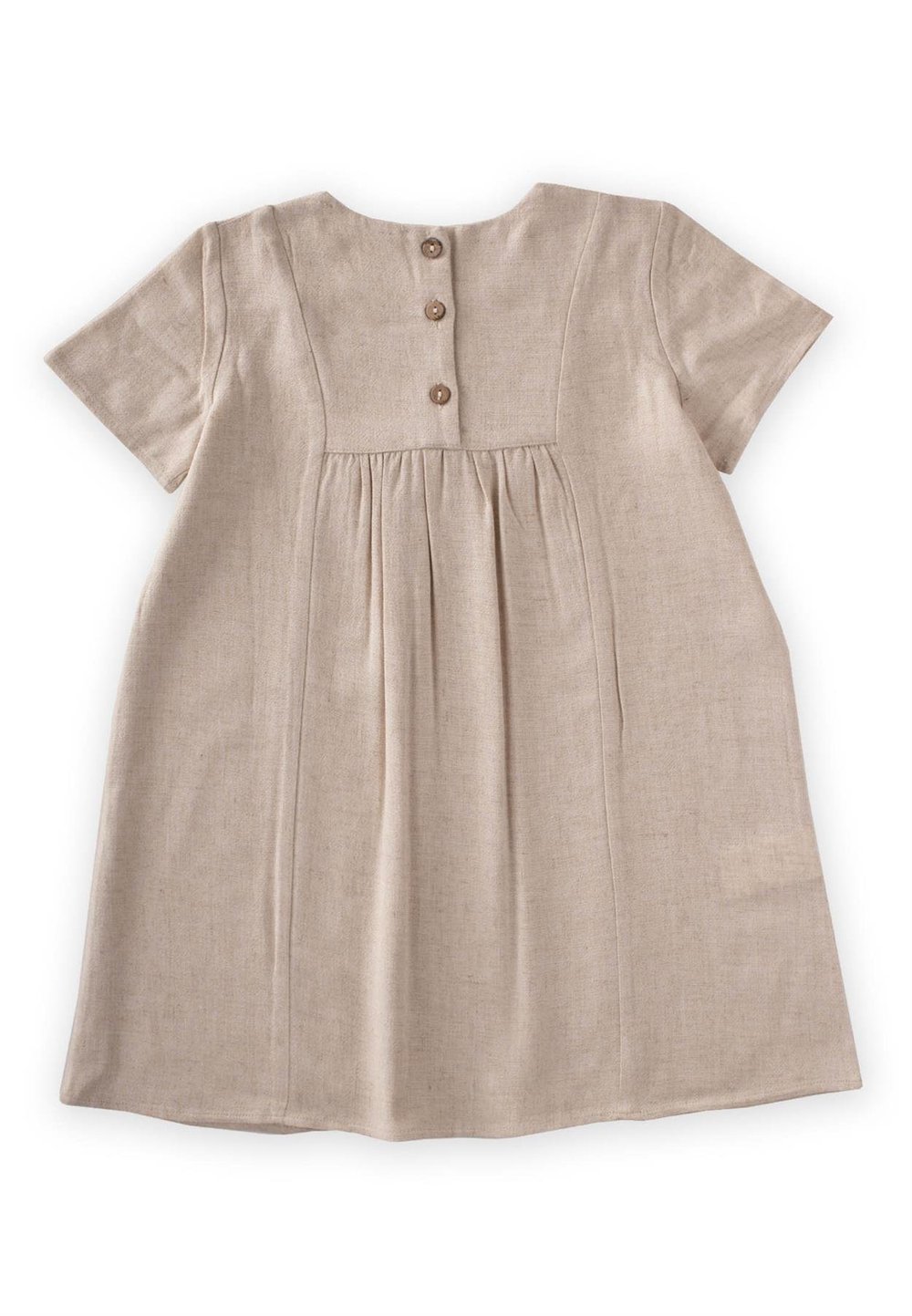 Etnik Desen Baskılı Keten Elbise 2-7 Yaş Naturel