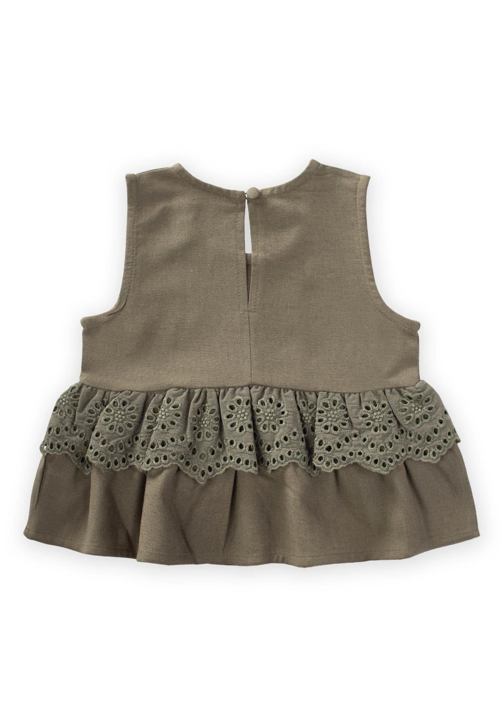 Bel Tambur Dantelli Keten Bluz 2-7 Yaş HAKİ YEŞİL