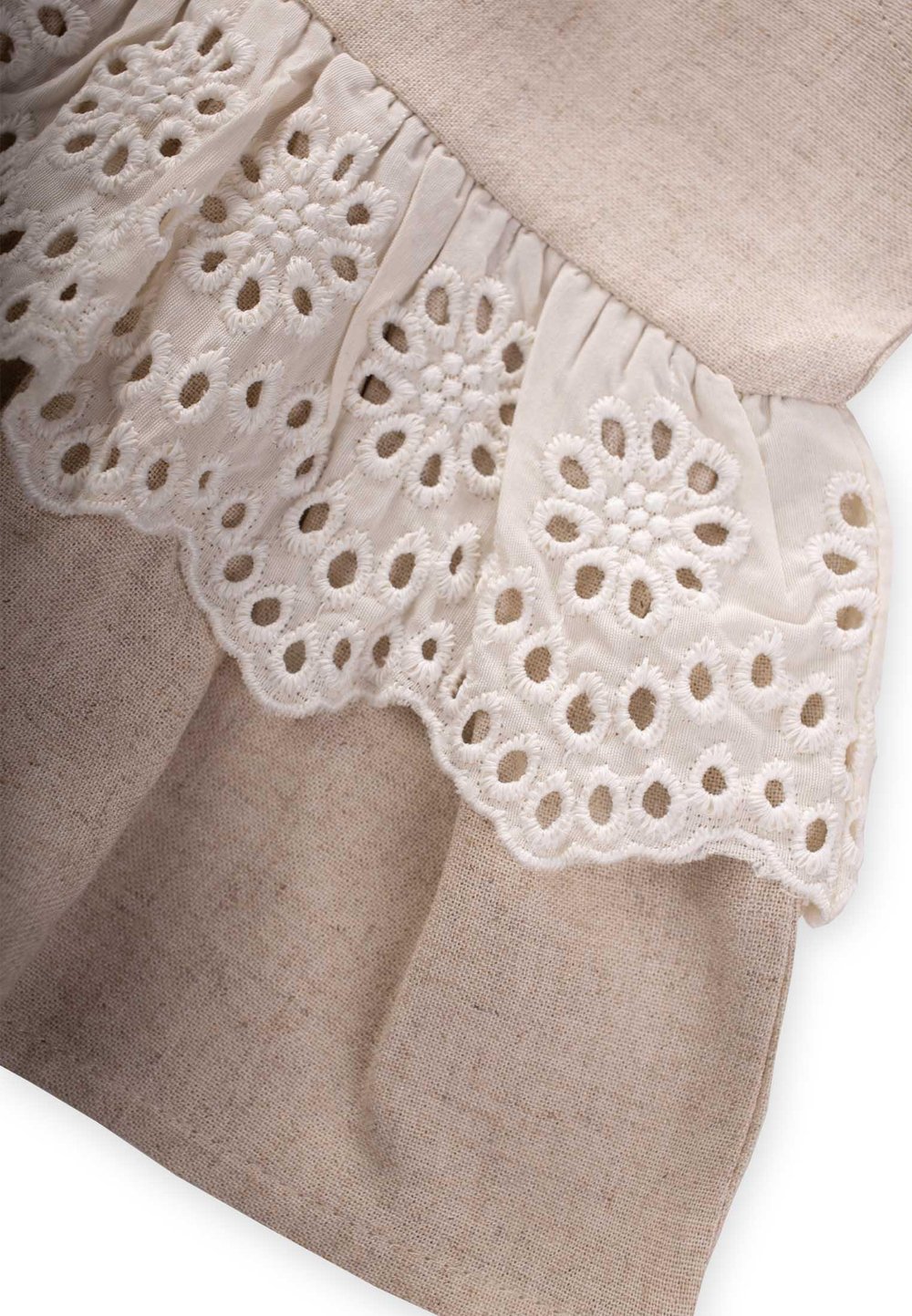 Bel Tambur Dantelli Keten Bluz 2-7 Yaş NATUREL