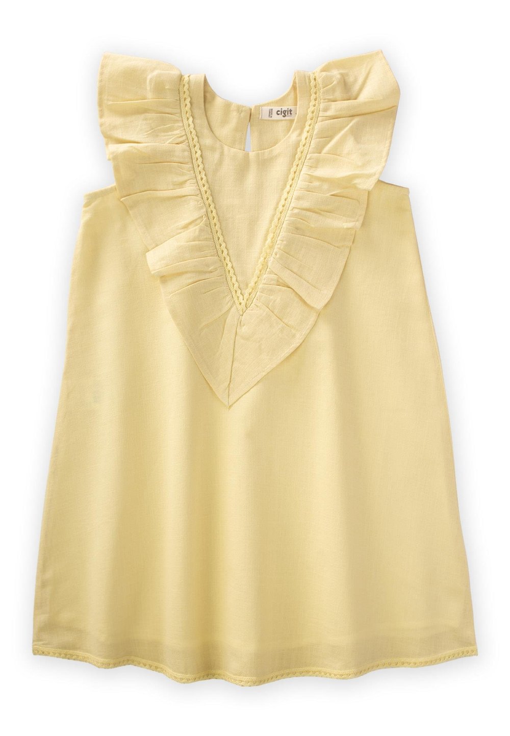 Etek Ucu Ve Arkası Dantelli Elbise 2-7 Yaş SARI