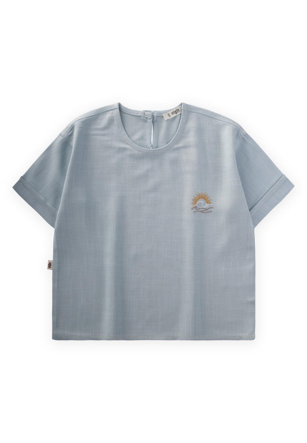 Güneş Nakışlı Keten Bluz 2-7 Yaş Mavi