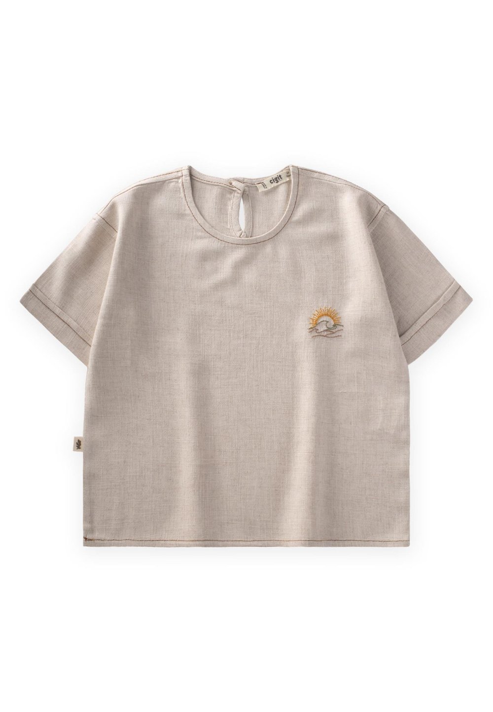 Güneş Nakışlı Keten Bluz 2-7 Yaş Naturel