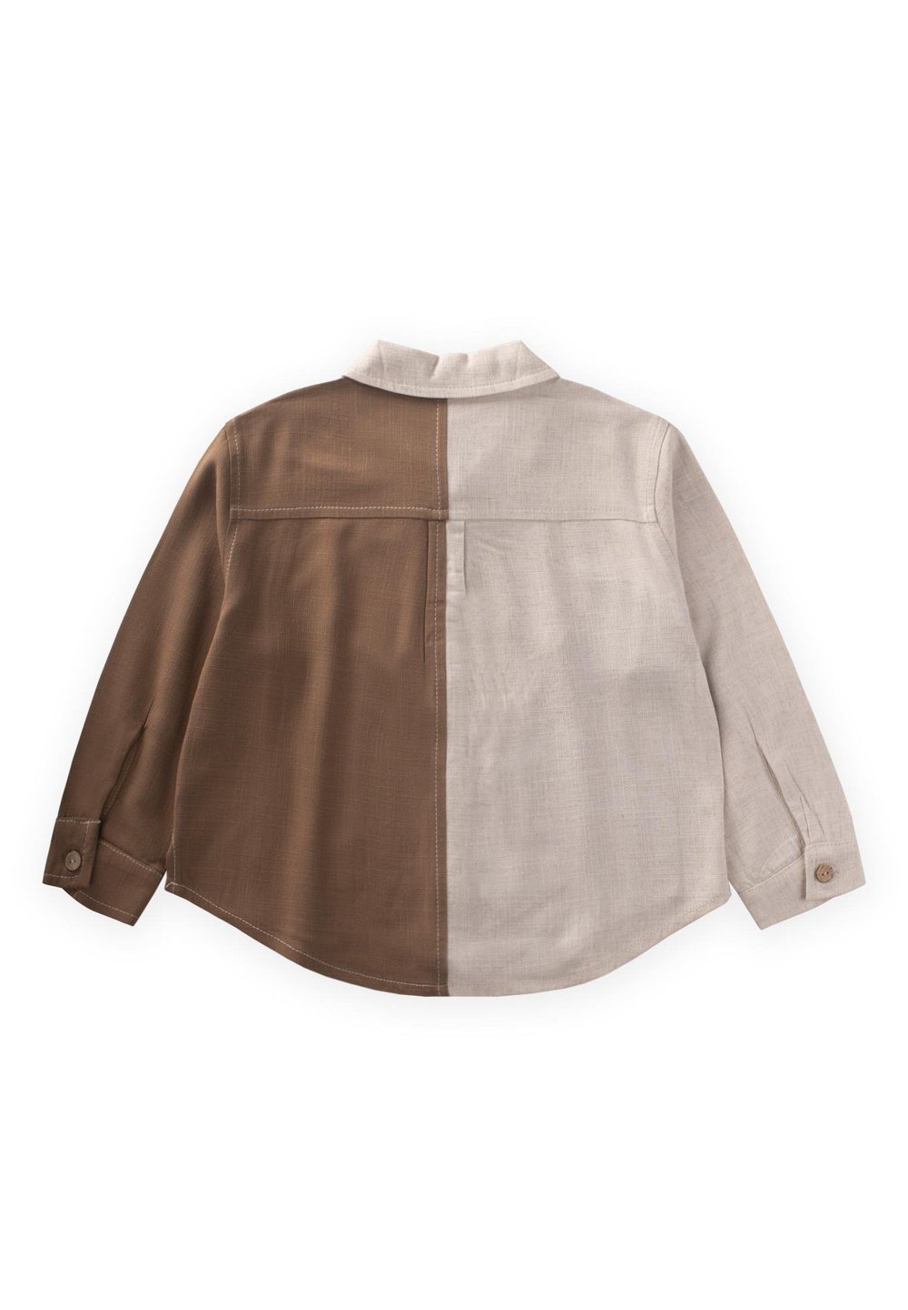 İki Renkli Keten Gömlek 2-7 Yaş NATUREL-CARAMEL