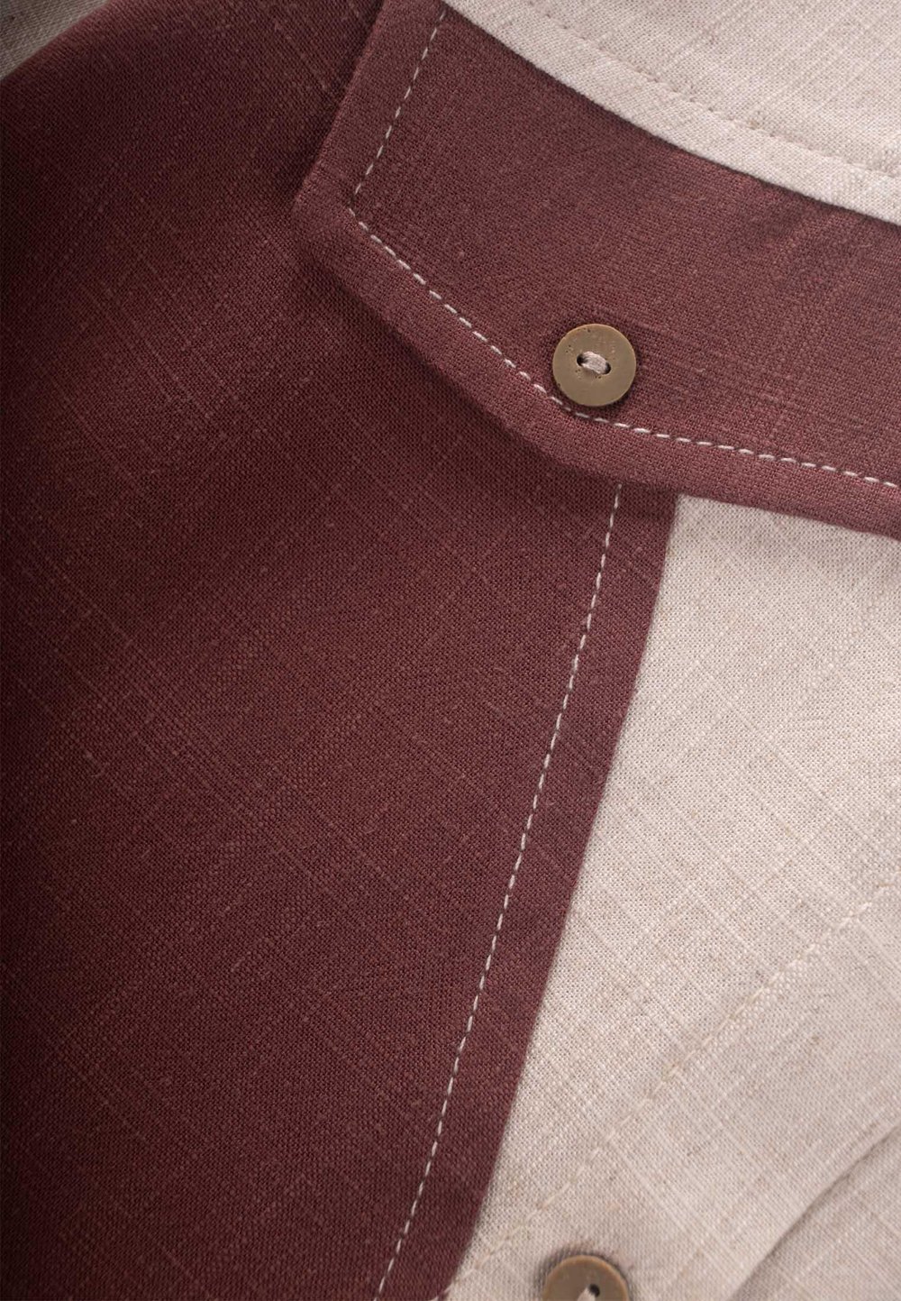 İki Renkli Keten Gömlek 2-7 Yaş NATUREL-MÜRDÜM