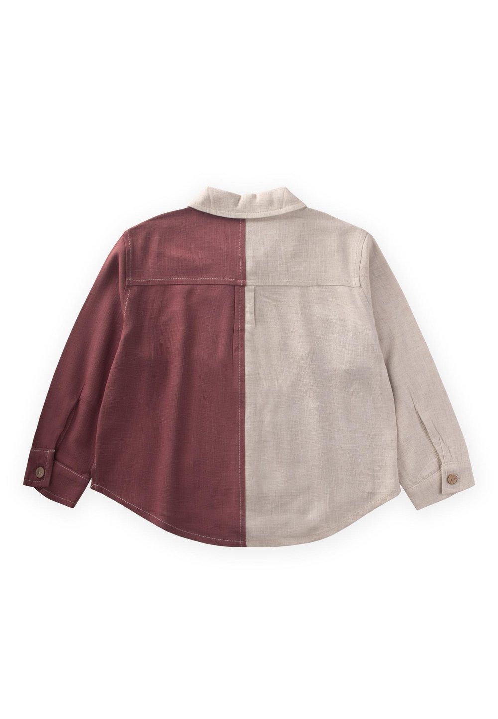 İki Renkli Keten Gömlek 2-7 Yaş NATUREL-MÜRDÜM