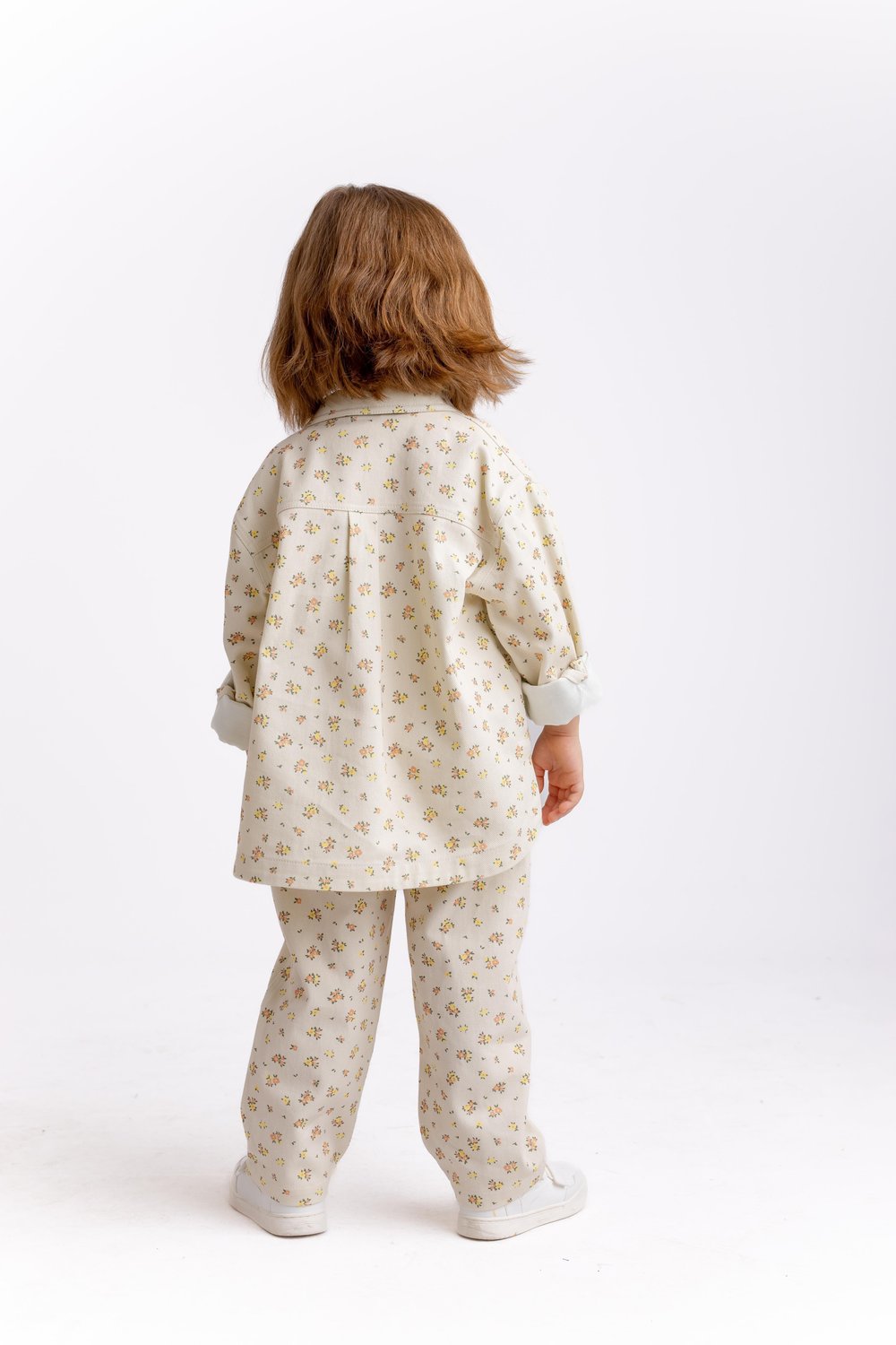 Çiçek Desenli Gabardin Ceket 2-7 Yaş Ekru Çiçekli