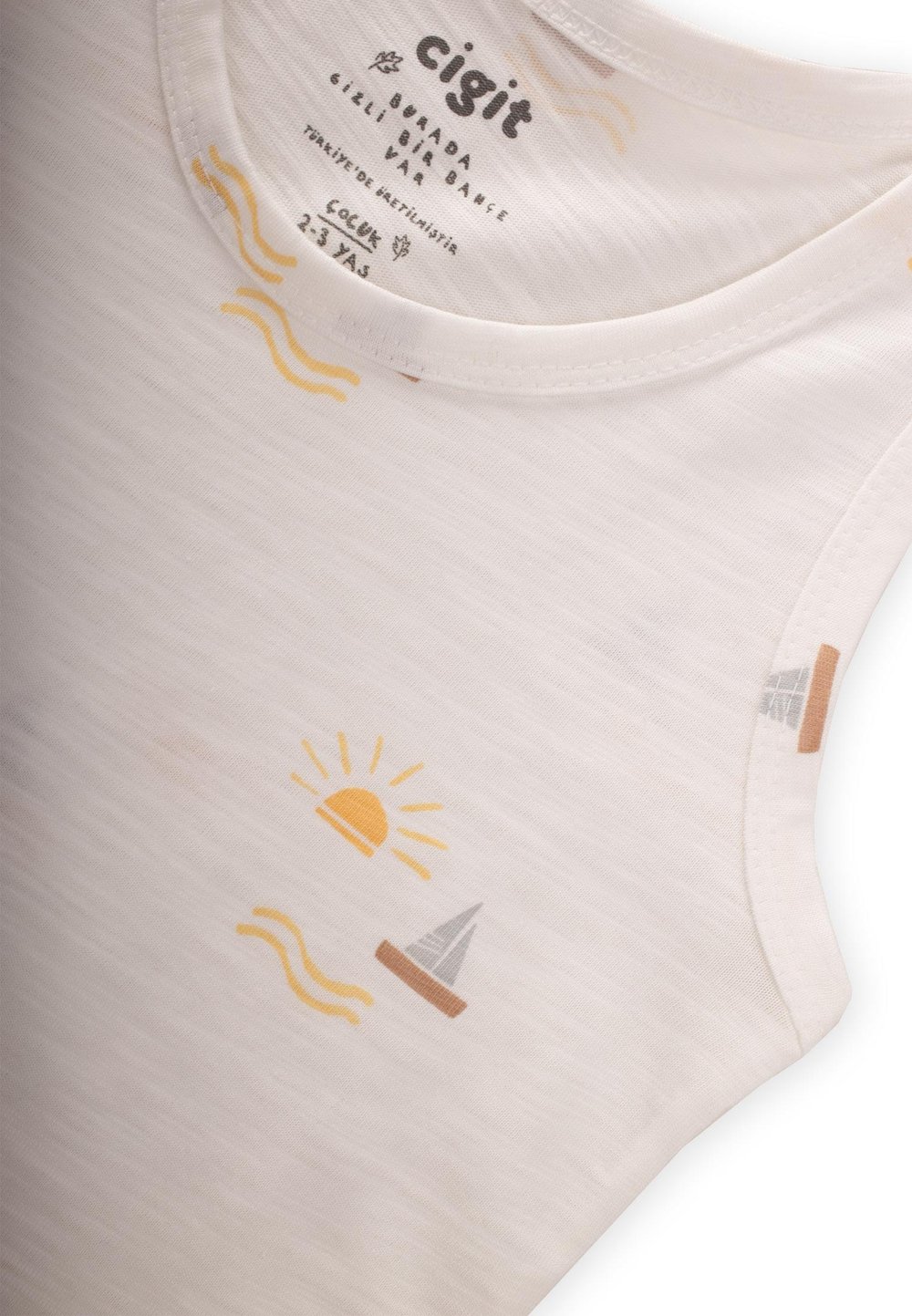 Üçlü Geniş Askılı Atlet Set 2-9 yaş Yelken Güneş Baskılı EKRU