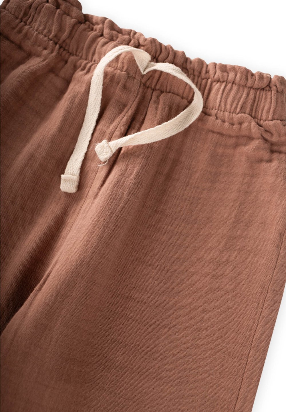 Organik Beli Fırfırlı Geniş Kesim Müslin Pantolon 1-8 Yaş Açık Kahve