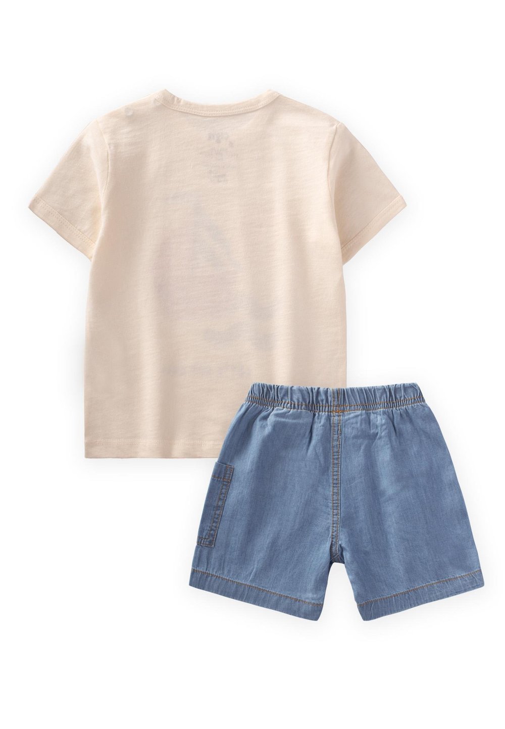 Baskılı Kot Kaprili T-Shırt Takım 1-5 Yaş EKRU