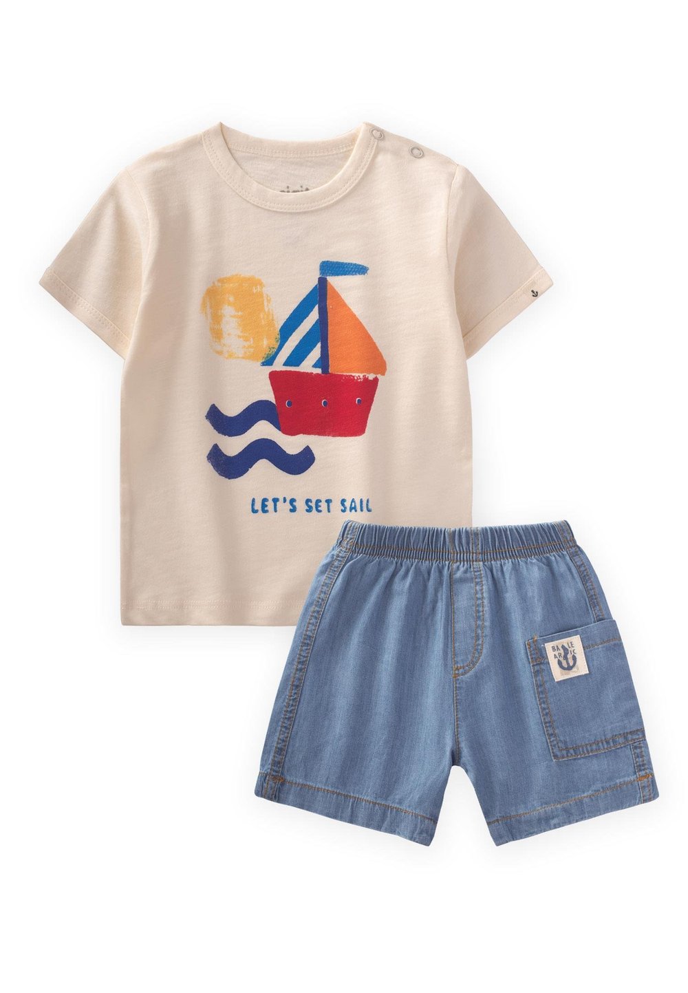 Baskılı Kot Kaprili T-Shırt Takım 1-5 Yaş EKRU