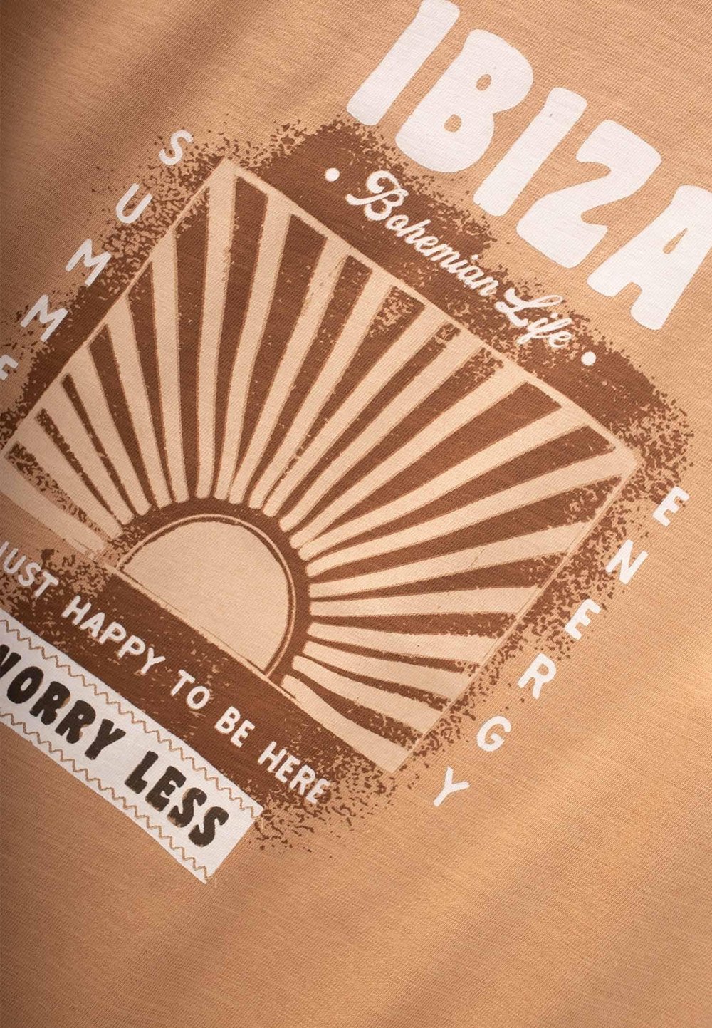 İbiza Baskılı T-Shırt 8-12 Yaş Camel