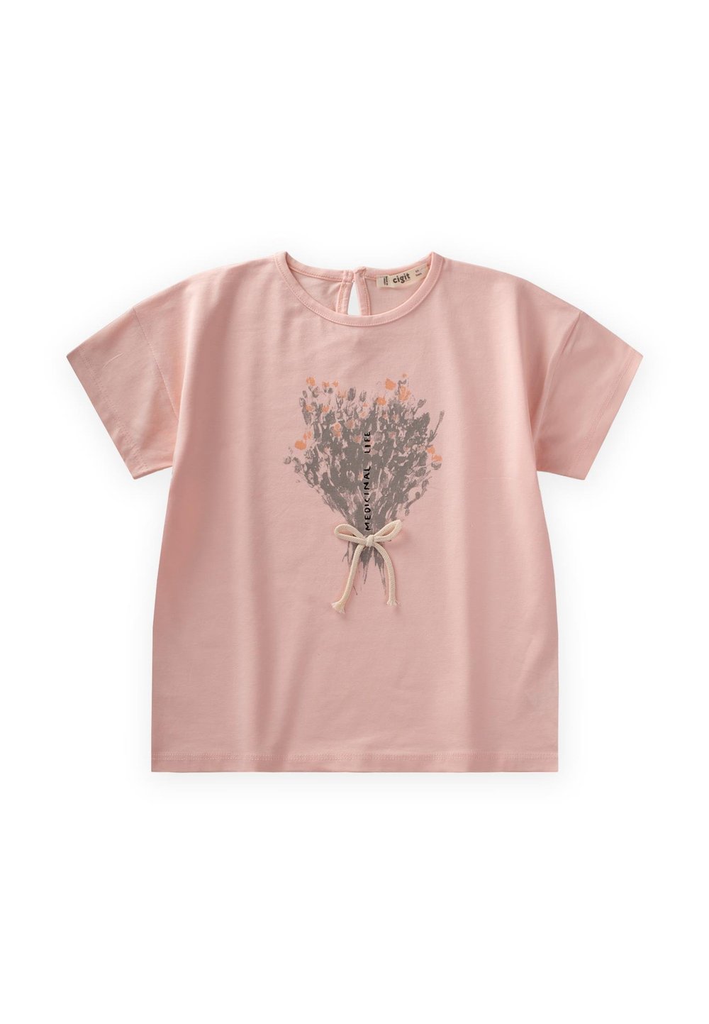 Çiçek Baskılı T-Shırt 8-12 Yaş Pudra Pembe