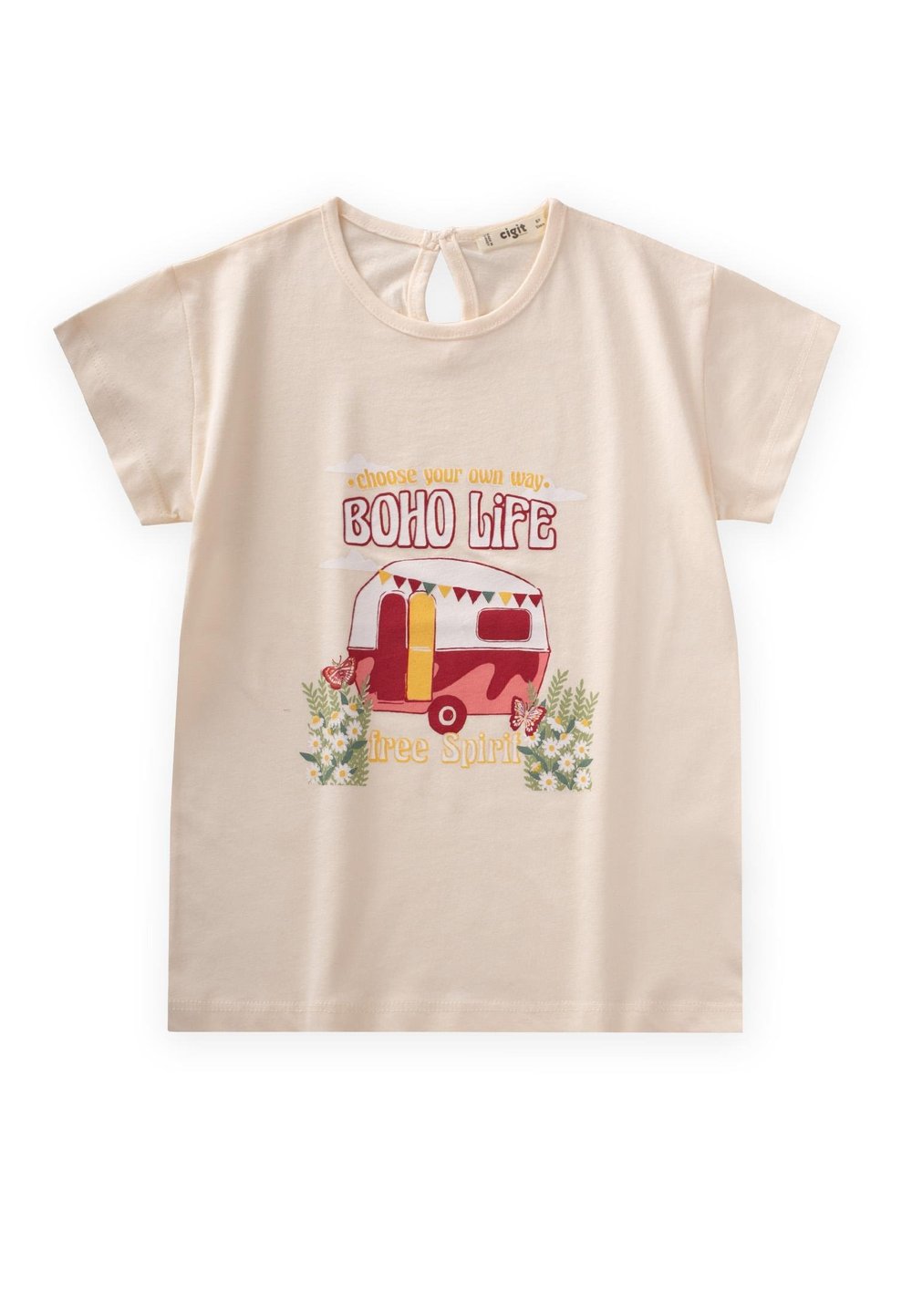 Boho Karavan Baskılı T-Shırt 8-12 Yaş Ekru