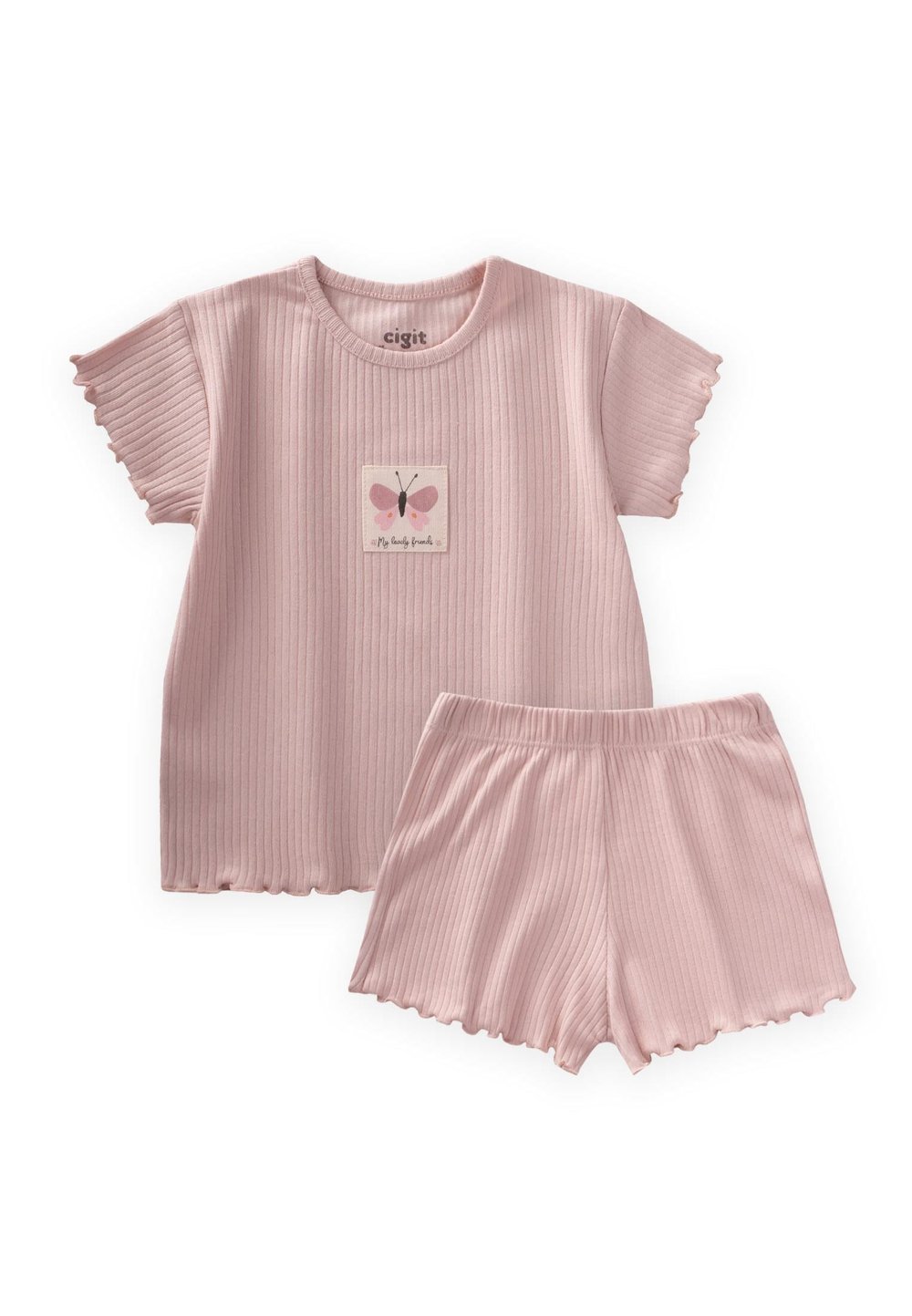Fitilli Şortlu Takım 1-7 Yaş Pudra Pembe
